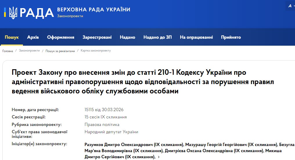 Законопроєкт 15115 – штрафи для працівників ТЦК за «бусифікацію» та помилки в реєстрі військовозобов’язаних