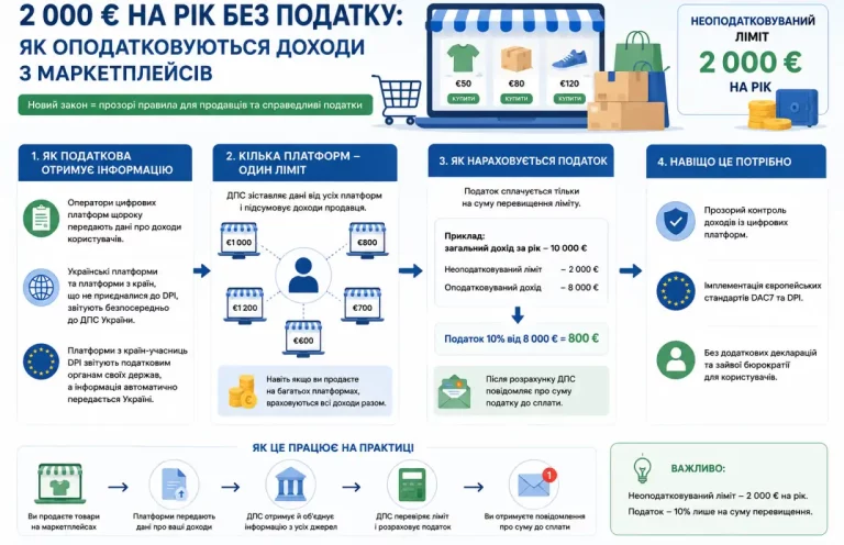 Продажі через маркетплейси та податки: як податкова відслідкує дохід до 2000 євро