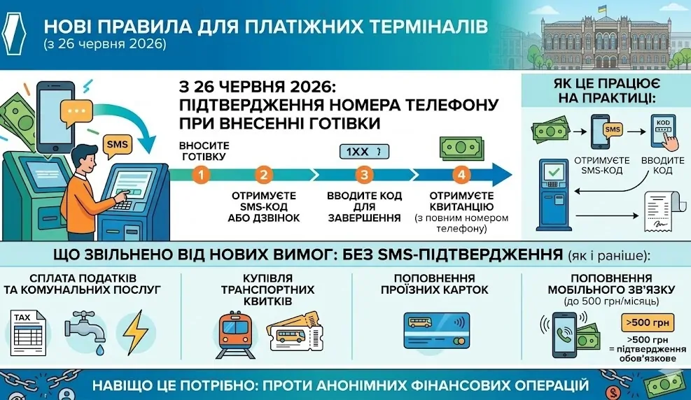 З 26 червня поповнення картки через термінал за новими правилами