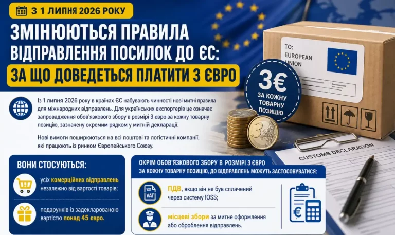 Відправлення посилок до ЄС: нові правила та +3 євро за кожну товарну позицію