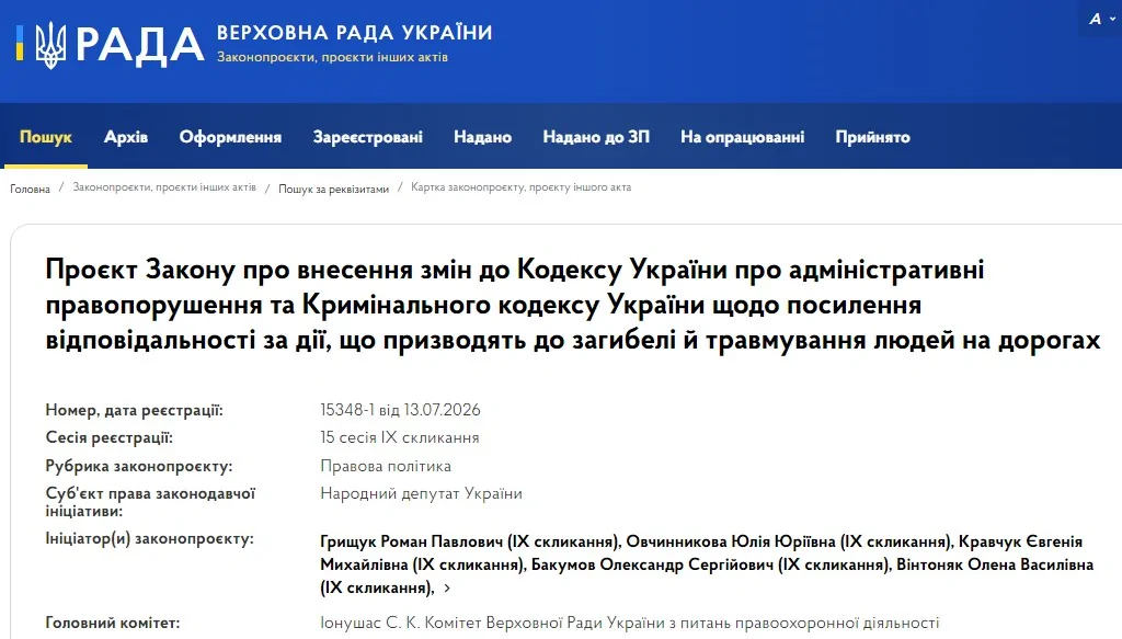 Посилення відповідальності за порушення ПДР: що пропонує законопроєкт 15348-1
