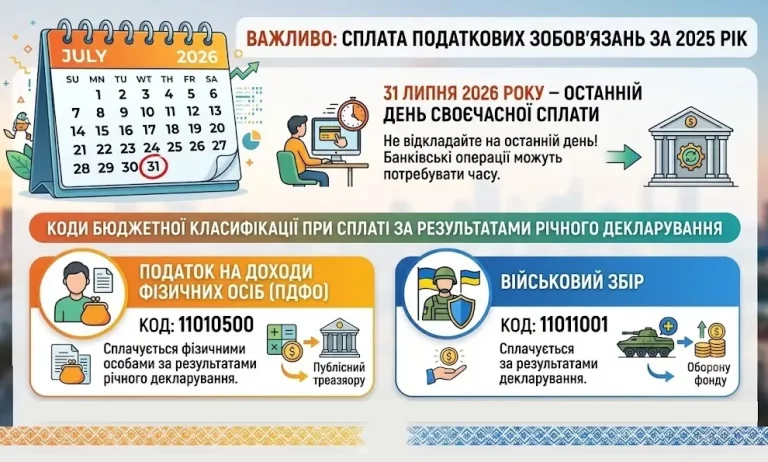 31 липня крайня дата сплати податкових зобов’язань за результатами 2025 року