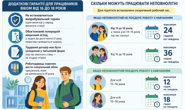 Додаткові гарантії для працівників від 16 до 18 років