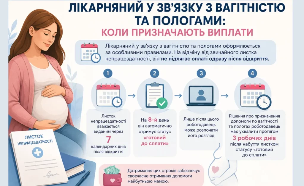 Лікарняний у зв’язку з вагітністю та пологами: коли надходять виплати