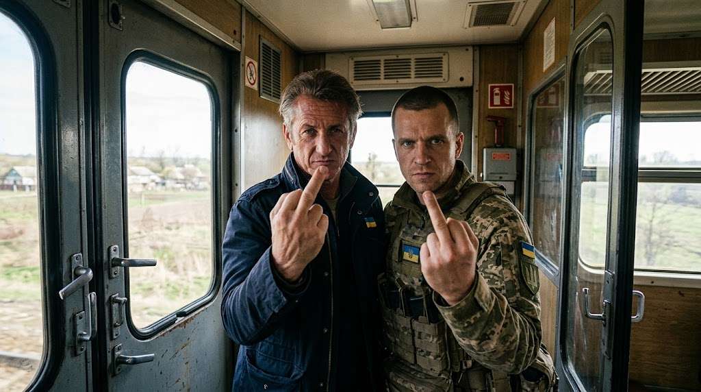Шон Пенн показал средний палец ФСБ в тамбуре поезда вместе с Петром Верзиловым: история одного фото 1 Shon Penn pokazav serednii palets FSB u tamburi poizda razom iz Petrom Verzylovym
