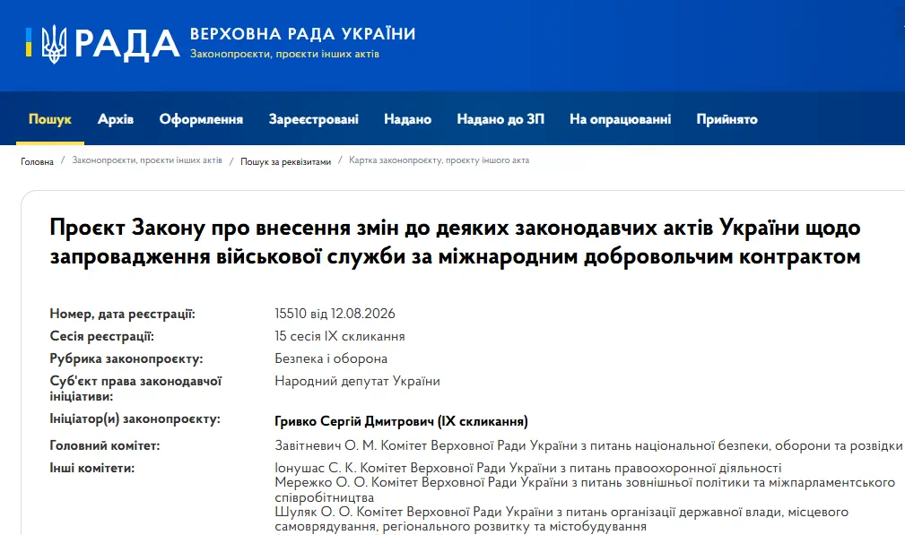 Міжнародний добровольчий контракт: що пропонує законопроєкт №15510 1 Міжнародний добровольчий контракт: що змінить законопроєкт №15510