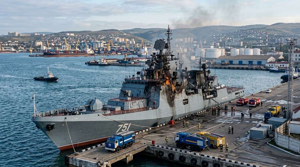 Удар по Новороссийску: фрегат «Адмирал Эссен» загорелся после атаки дронов 1 Udar po Novorosiysku