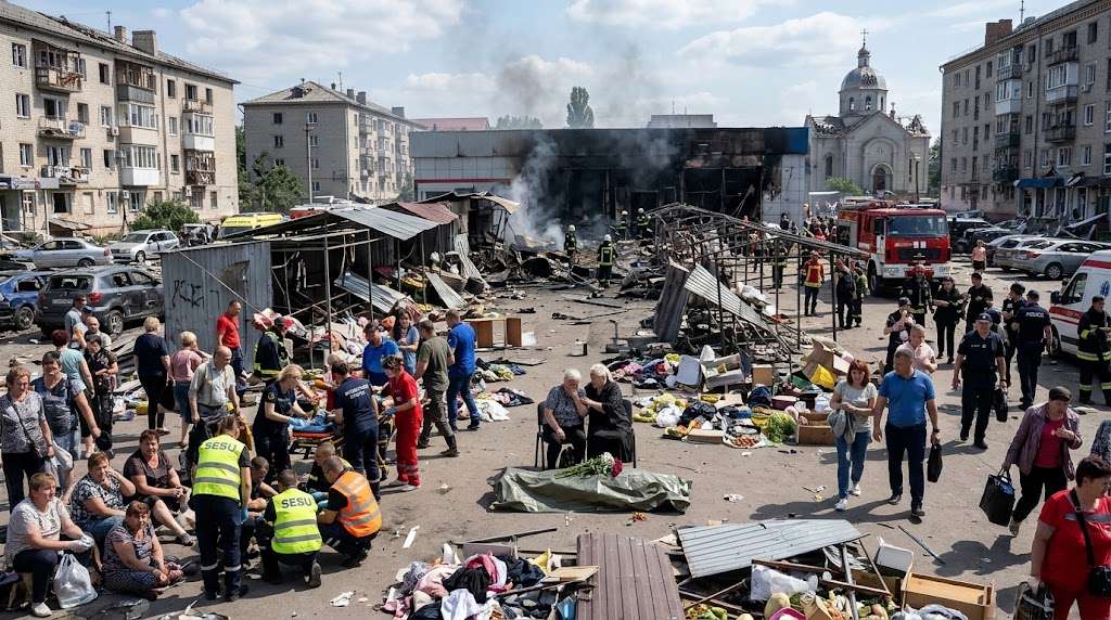Удар по ринку в Лозовій: чому атака на цивільних є воєнним злочином 1 Udar po rynku v Lozovij