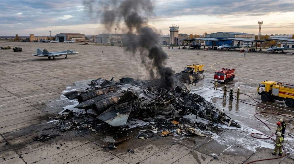 Vynyshchuvach Su 57 zhoriv na aerodromi Akhtubinsk